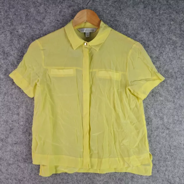 Forever New Top Womens 6 Yellow Short Sleeve Collared Button Up Shirt 5371