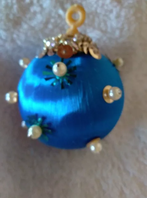 Vintage Satin Push Pin Blue Christmas  Holiday Ornament 2"