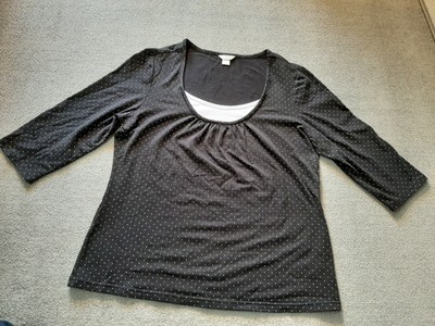Christopher & Banks Womens Large L top 3/4 Sleeve Shirt polka dot Black & White