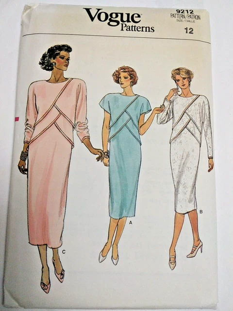 Vestido Cruzado Jersey 12 Vogue 9212 Patrón de Costura UC Vtg 80s Recto Midi