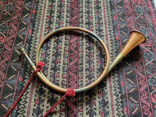 Vtg Antique Copper Brass Hunting Horn England 21" Horse Dogs Fox