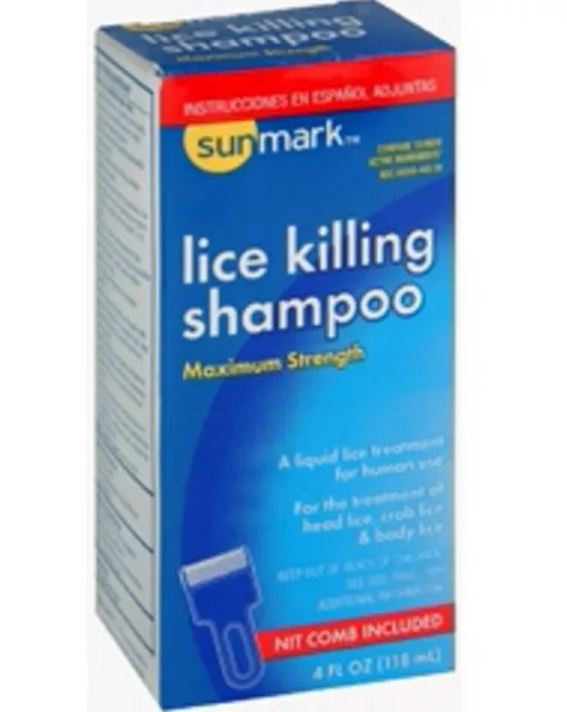 Sunmark Lice Kill Shampoo w/ comb MAX STRENGTH 4oz for Head, Pubic, Body Lice ~