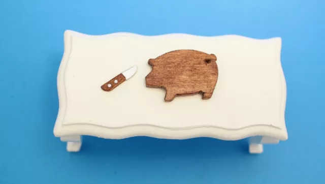 Original OOAK Mini Dollhouse Antique Style PIG Cutting Board & Knife N Woolmer