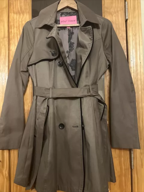 Betsey Johnson Corset Back Trench Coat - Olive Medium 2