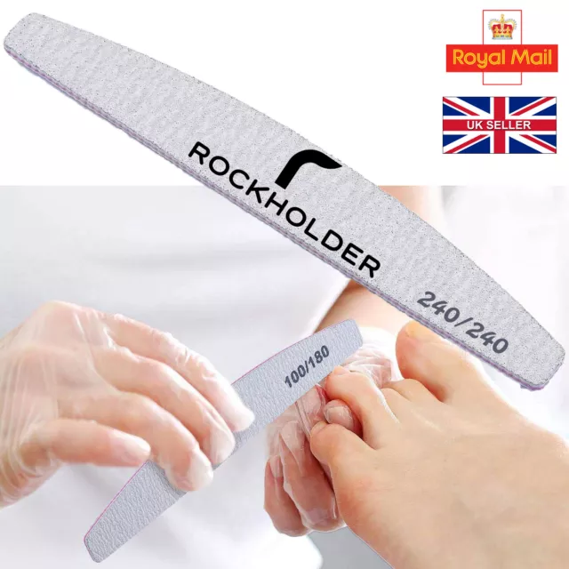 Nail Buffer Files 100/180/240 Grit Half Moon Curve Emery Uk Manicure Pedicure