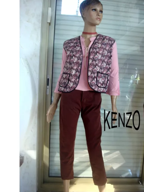 Ensemble Pantalon Kenzo Marron+ Gilet Fleuri + Top Roset 36 Us 26