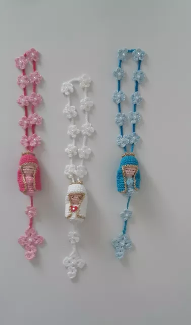 Coroncina rosario con Madonnina fiori e perline all'uncinetto, rosario 2