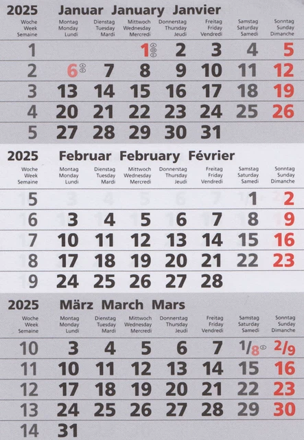 Ersatz-Kalenderblätter 2026 + 2027 Für 3-Monats-Tschkalender Edelstahl