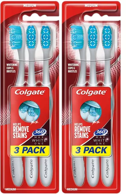 Colgate 2x3 Packungen 360 Max weiß eine mittlere Zahnbürste hilft, Flecken zu entfernen