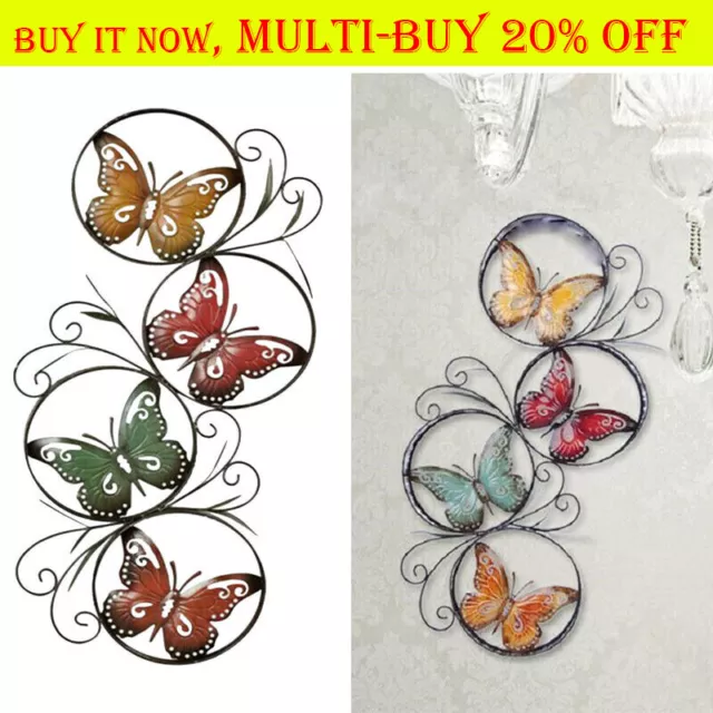 Colourful Metal Butterfly Garden Ornament Wall Art Plaque Decoration Silhouette