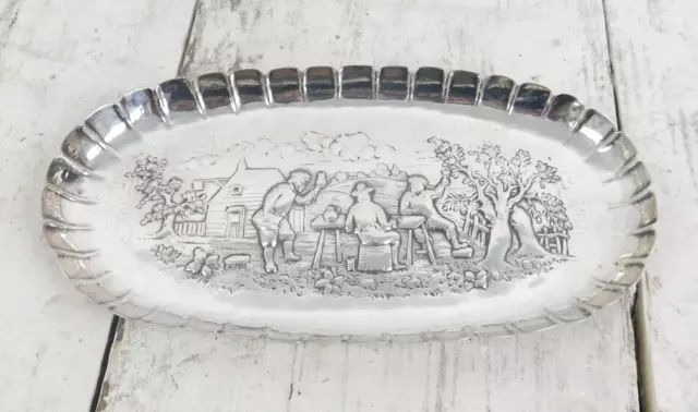 George III Sterling Silver Dish With Cider Drinking Rural Scene Antique 1806 Lon