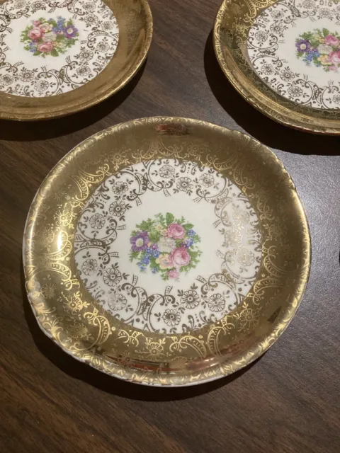 Paden City Pottery Royal China Warranted 22 KT. Gold Floral Plates - 6 Available