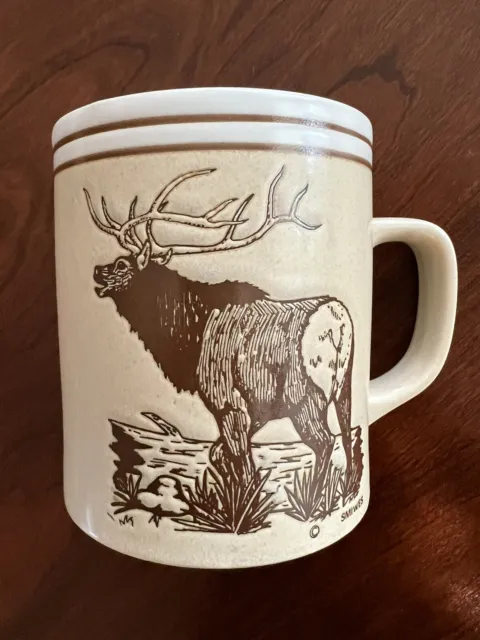 Vintage Elk Calling History Tea Coffee Mug by Smith Western Made in Japan