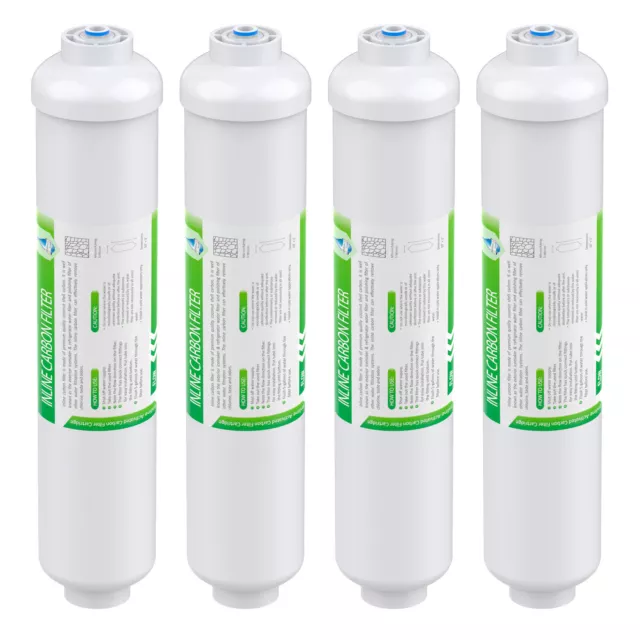 4 Pack Inline Post Carbon Water Filter Purifier Quick Connect 1/4" T33 10" x 2"