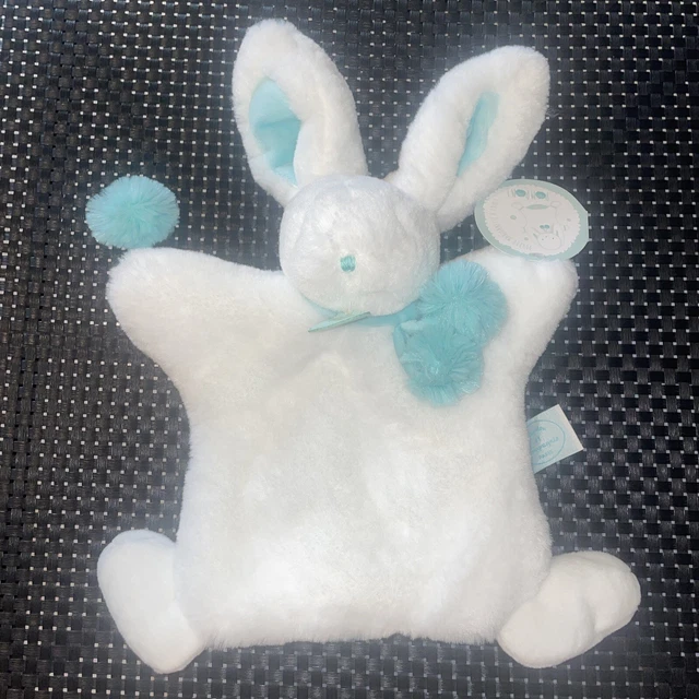 Ca8 Doudou Et Compagnie Marionnette Lapin Pompon Blanc Bleu 30Cm Neuf