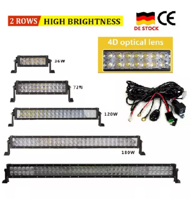 2 Rows 8-41 Zoll 4D LED Lightbar Lichtbalken Arbeitsscheinwerfer 12V Offroad 4x4