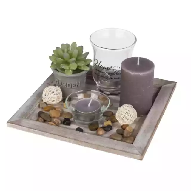 Tischdeko Decor Teller Wohnzimmer Dekoration mit Home Deko Aufschrift mit Kerzen