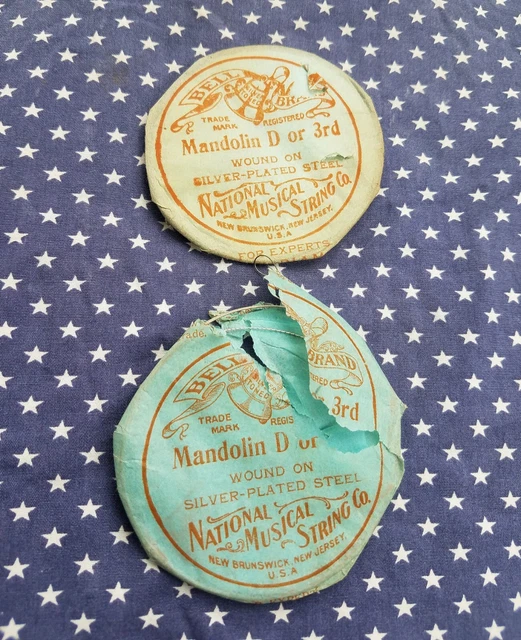 2 Antique Bell Brand MANDOLIN D Strings National Musical String Co BLACK DIAMOND