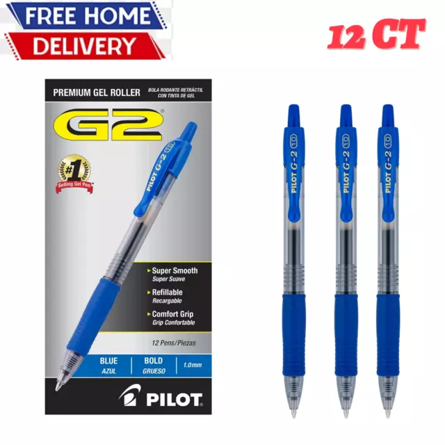 Pilot G2 Retractable Premium Gel Ink Roller Ball Pens, 1.0 Bold, Blue, 12 Count.