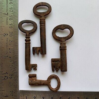 Iron padlock lock Ornate rustic key Rare shape, 4 Pieces.