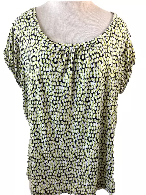 Worthington Woman stretch top Size 1X short sleeve green black pattern