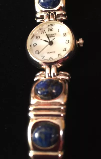 GENEVE ELEGANTE Watch Silver Blue Denim Look Stones NOS Never Worn STUNNNG!!