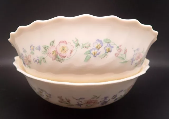 Set of 2 Arcopal Floral Scalloped Cereal Bowls France 6 3/8”