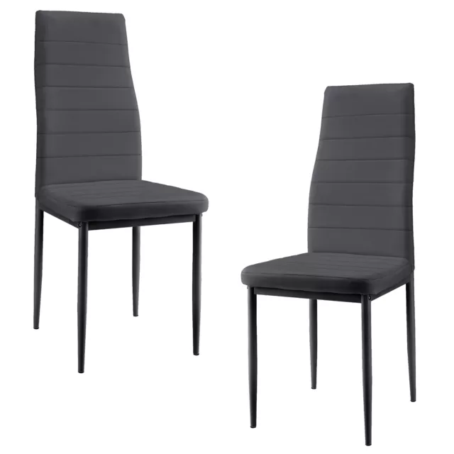 [en.casa]® Set de 2 sillas grises de comedor respaldo alto piel sintética