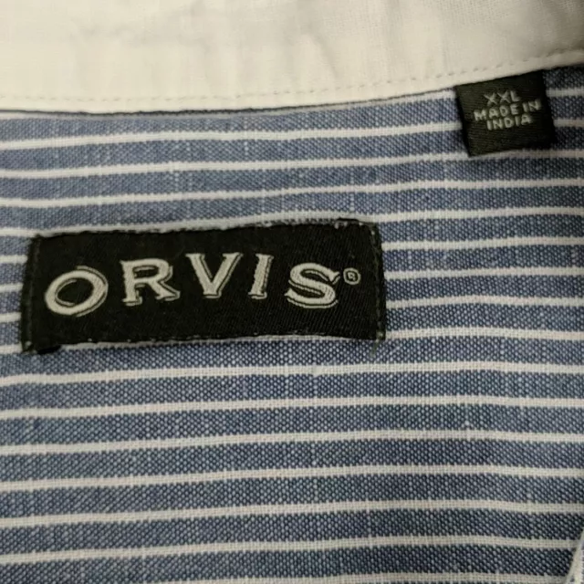 ORVIS LINEN COTTON Blend Collarless Button Up Mens Shirt 2XL Bluie ...