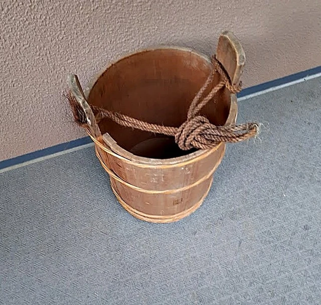 Antique Japanese Handmade Wooden Bucket Oke Vtg Large Mizuoke more than 100 year