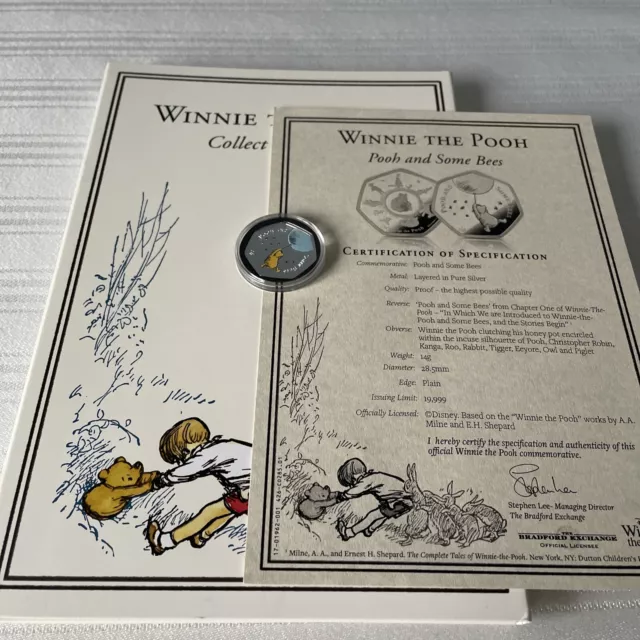 Disney- Winnie the Pooh - Pooh and Some Bees Layered Silver 50p Shaped coin