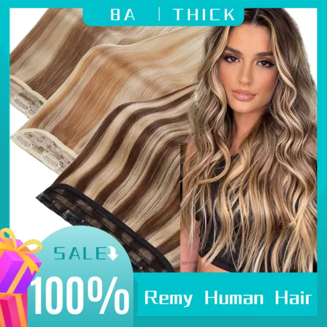 THICK Clip In Real Remy Human Hair Extensions 3/4 Full Head Weft One Piece Ombre