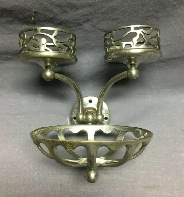 Antique JL Mott Nickel Brass Double Cup Holder Soap Dish Holder VTG 1409-21B