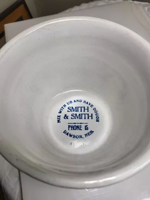 Vintage Stoneware Advertising Mixing Bowl Smith & Smith Phone 15 Dawson, Neb.
