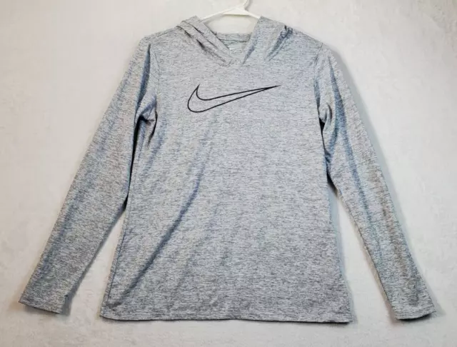 Nike Dri Fit Hoodie Womens Size Small Gray Knit Long Casual Sleeve Logo Pullover