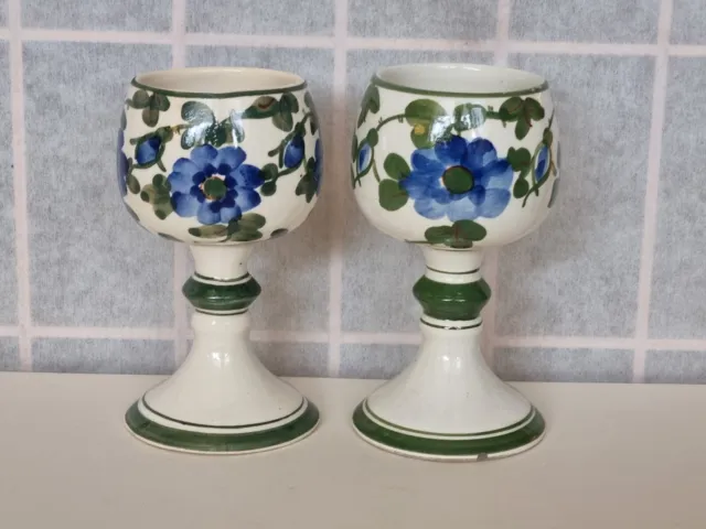 Folk Art Pottery Floral Ceramic Goblets Vintage