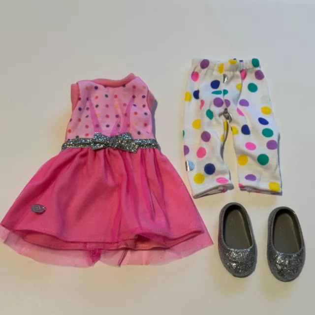 Glitter Girls 14” Doll Stay Sparkly Outfit Dress Shoes Polka Dot Pants Leggings