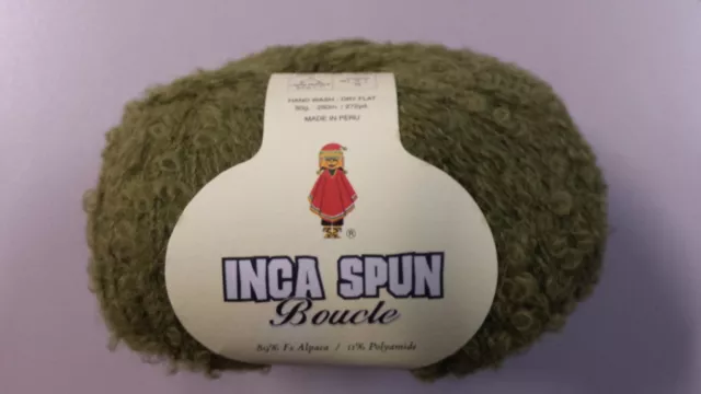 Inca Spun Boucle DK #854 Olive Green 50g Alpaca Super Soft Boucle Yarn