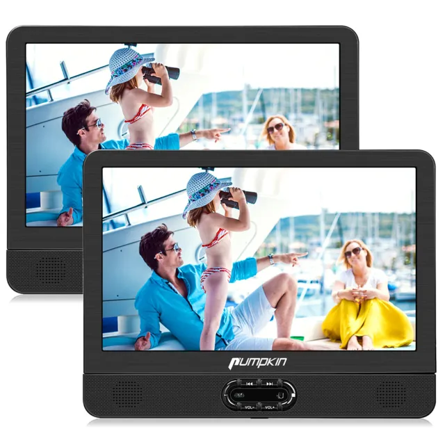 2X12" Tragbarer DVD Player Auto Dual Monitore KFZ Fernseher für Kinder AKKU USB