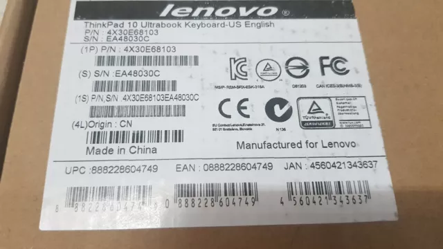 Genuine Lenovo Thinkpad 10 Ultrabook Keyboard US 4X30E68103 Brand New See Pics