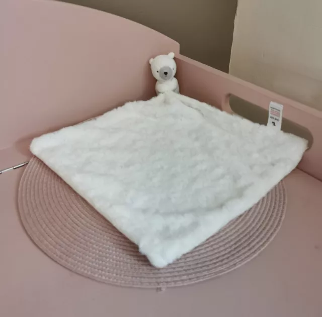 Tu Sainsburys White Teddy Polar Bear Baby Comforter Blanket Plush Soft Toy Swirl