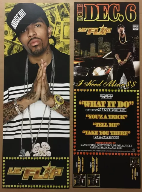 LIL FLIP Rare 2005 DOUBLE SIDED PROMO POSTER FLAT 4 Need CD NEVER DISPLAYD 12x33