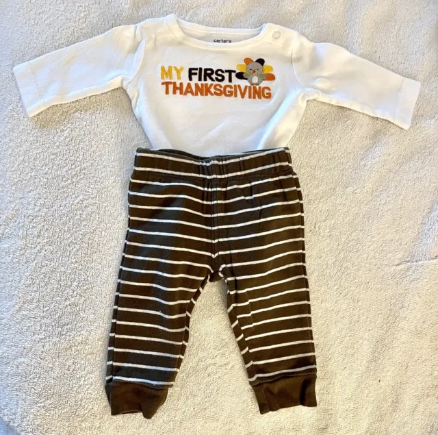 Baby Girl Carter’s Newborn “My First Thanksgiving” 3 Piece Outfit In EUC