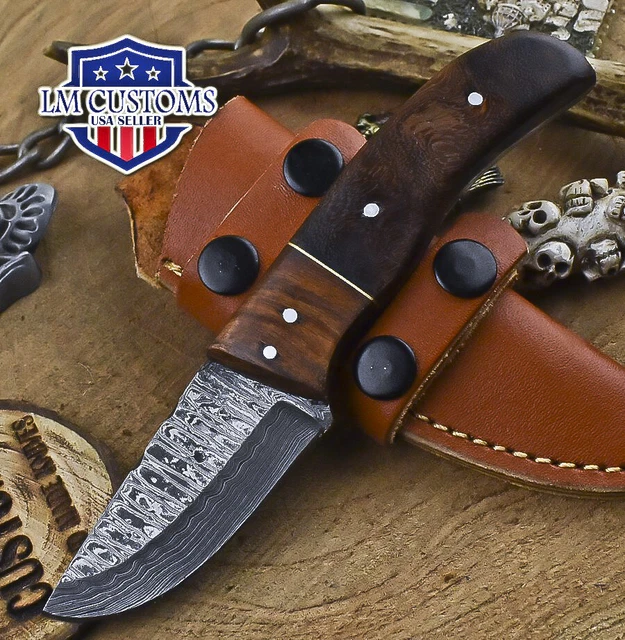 Handmade Skinner Knife Ladder Damascus Walnut Wood Wooden Bolster Gift Bushcraft