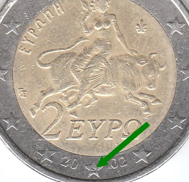 2 Euro Münze Griechenland 2002 Mit S Im Stern 2 EURO MÜNZE Eypo Stier Griechenland 2002 mit "S" im Stern der EU