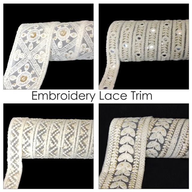 4 Metres Crocheted Cotton Lace Fabric Trim for Dressmaking Sewing Embroidery