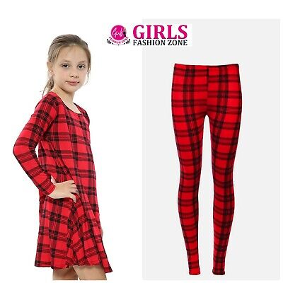 Girls Red Tartan Swing Dress with Full Length Red Tartan Leggings Outfit/Sets