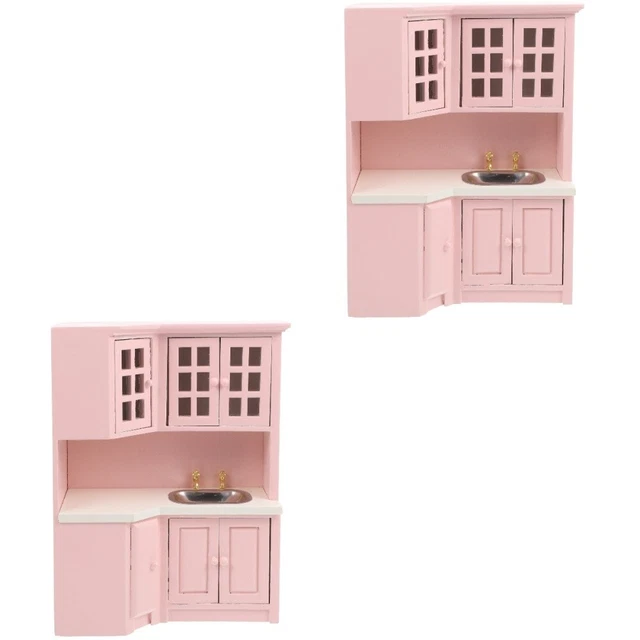2 piezas Mini House Lavabo Counter Modelo Mini Madera Lavabo Contador Decoración