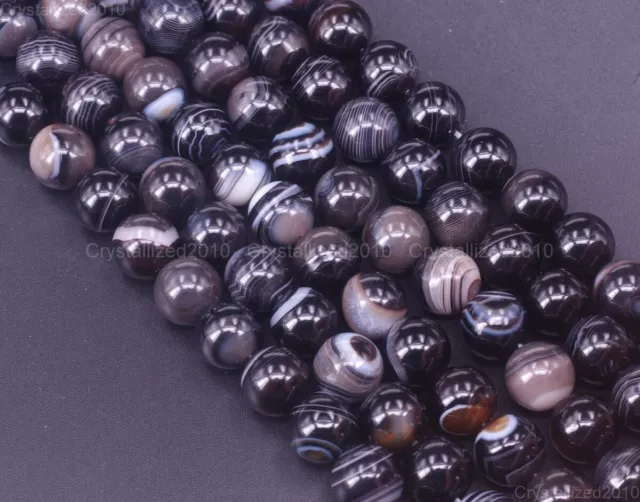 Natural Black Stripe Agate Gemstone Round Ball Beads 4mm 6mm 8mm 10mm 12mm 15.5"