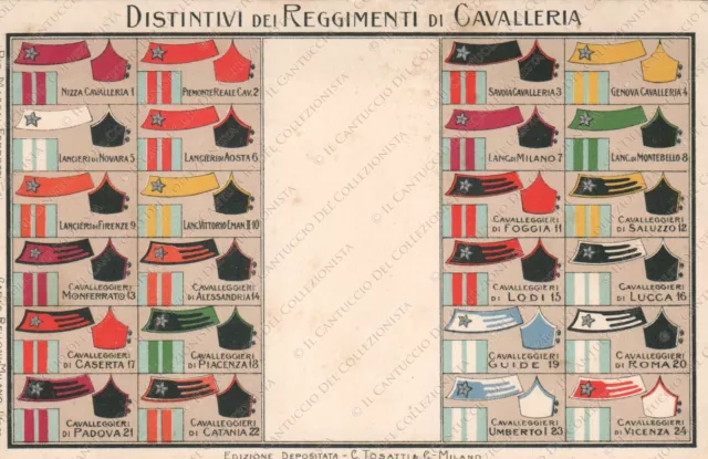 Distintivi dei Reggimenti di Cavalleria Cartolina militare WW1